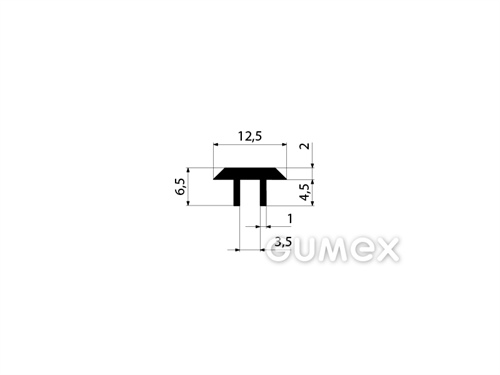 "T" Gummiprofil, 6,5x12,5/1mm, 70°ShA, EPDM, ISO 3302-1 E2, -40°C/+130°C, schwarz, 